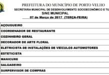 Confira as 11 vagas ofertadas pelo Sine Porto Velho nesta terça, 07