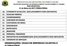 Confira as 18 vagas ofertadas pelo Sine Porto Velho nesta terça, 21