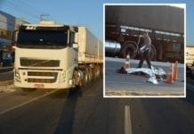 Carreta avança sinal vermelho e esmaga motociclista