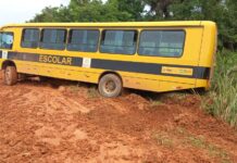 Ônibus escolar que transportava crianças na capital quase capota