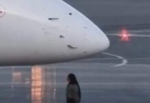 Mulher corre pela pista de aeroporto e obriga piloto a desligar motor