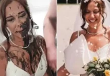 Cunhada aparece em casamento e joga tinta preta no vestido da noiva