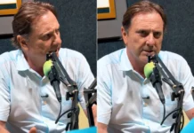 Acir defende asfalto na BR-080 para escoamento pelo Pacífico O candidato Acir Gurgacz, vestindo uma camisa social clara, fala ao microfone durante uma entrevista em um estúdio de rádio ou podcast.