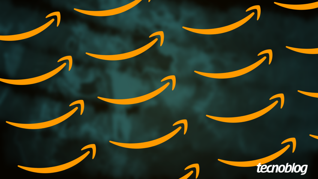 Ilustração mostra o logo da Amazon em cor amarelo em um fundo de cor verde. Na parte inferior direita, o logotipo do "Tecnoblog" é visível.
