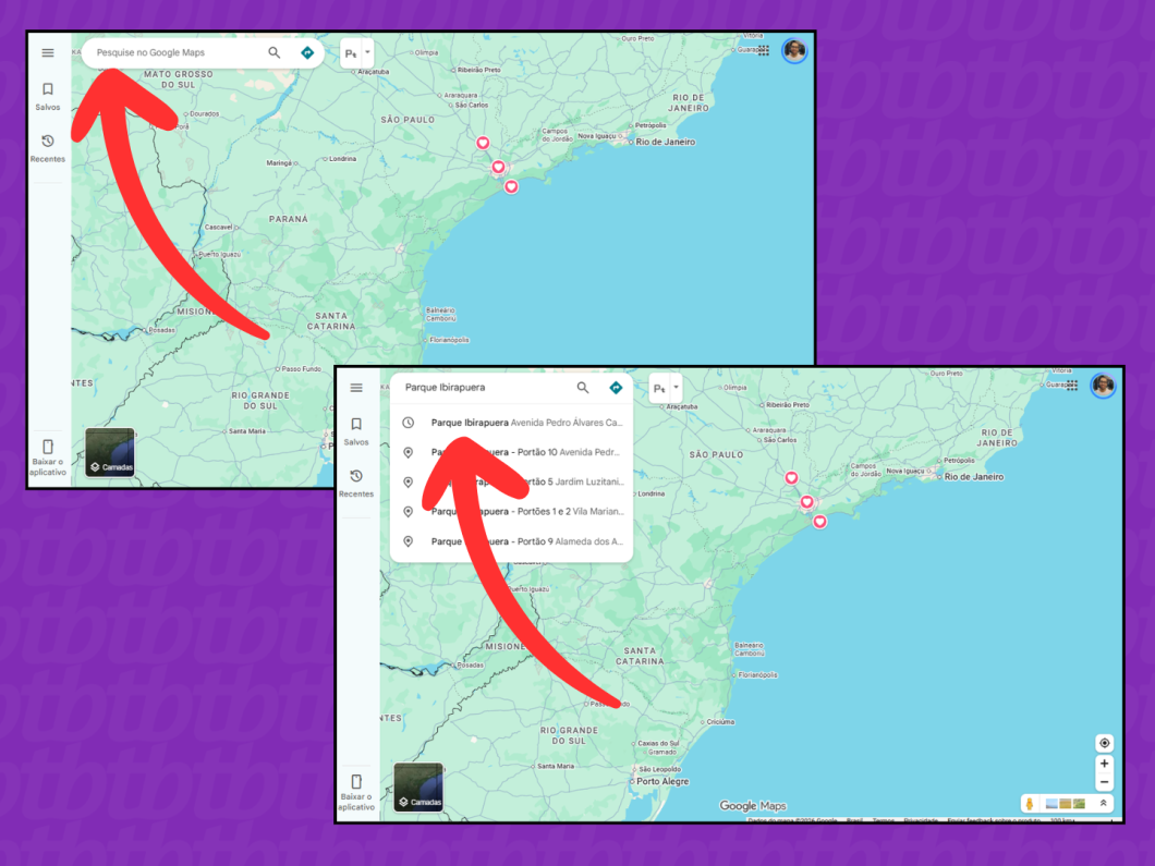 Pesquisando o destino no Google Maps (imagem: Lupa Charleaux/Tecnoblog)
