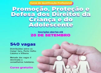 IFRO abre inscrições para curso de qualificação sobre os direitos da criança e do adolescente Cartaz de divulgação do curso gratuito promovido pelo IFRO.