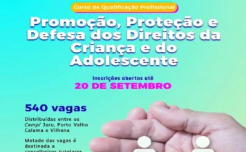 IFRO abre inscrições para curso de qualificação sobre os direitos da criança e do adolescente Cartaz de divulgação do curso gratuito promovido pelo IFRO.