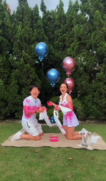 Pyong Lee e Natália Nasser revelam sexo de segudo filho em chá revelação — Foto: Reprodução/Instagram